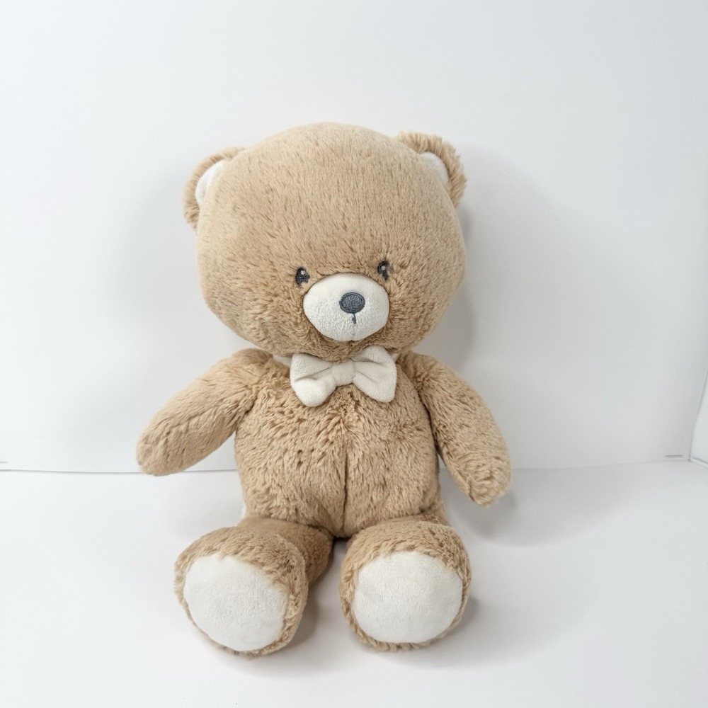Baby GUND Clove Tan Teddy Bear Plush 12" Beanbag Stuffed Animal White Bow Tie